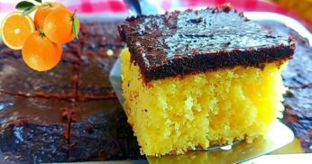 Bolo de Laranja Fofinho com Casquinha Crocante de Chocolate