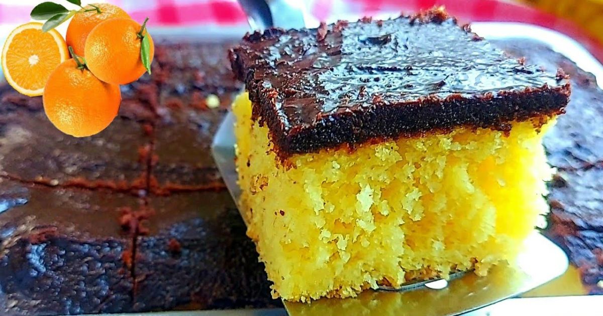 Bolo de Laranja Fofinho com Casquinha Crocante de Chocolate